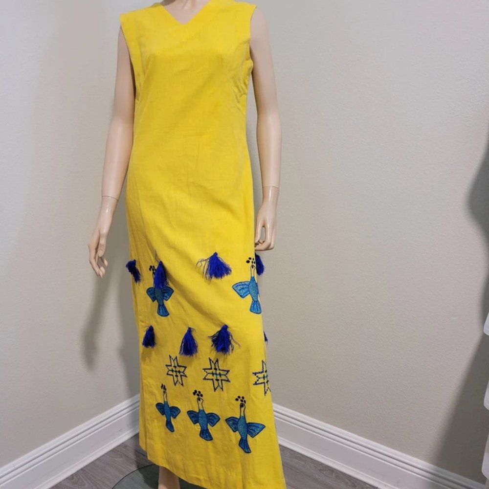 Vintage Folklorico Dress Art Of Mexico Made In Arizona Hand Made Cross Stitch